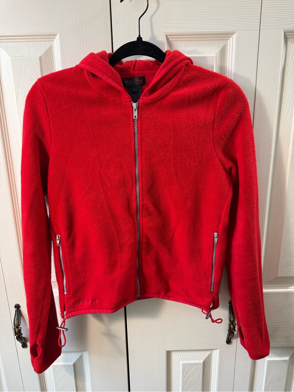 Vintage Ralph Ralph Lauren Fleece Full Zip Hooded Jacket Red Womens Size Small